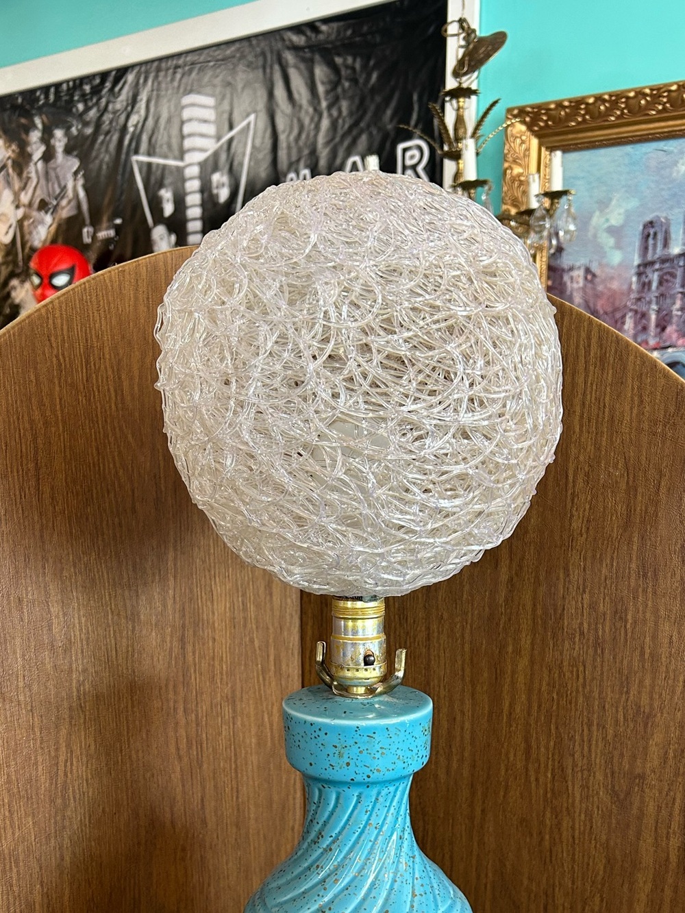 Vintage light fixture socket spaghetti shade lucite clear mcm